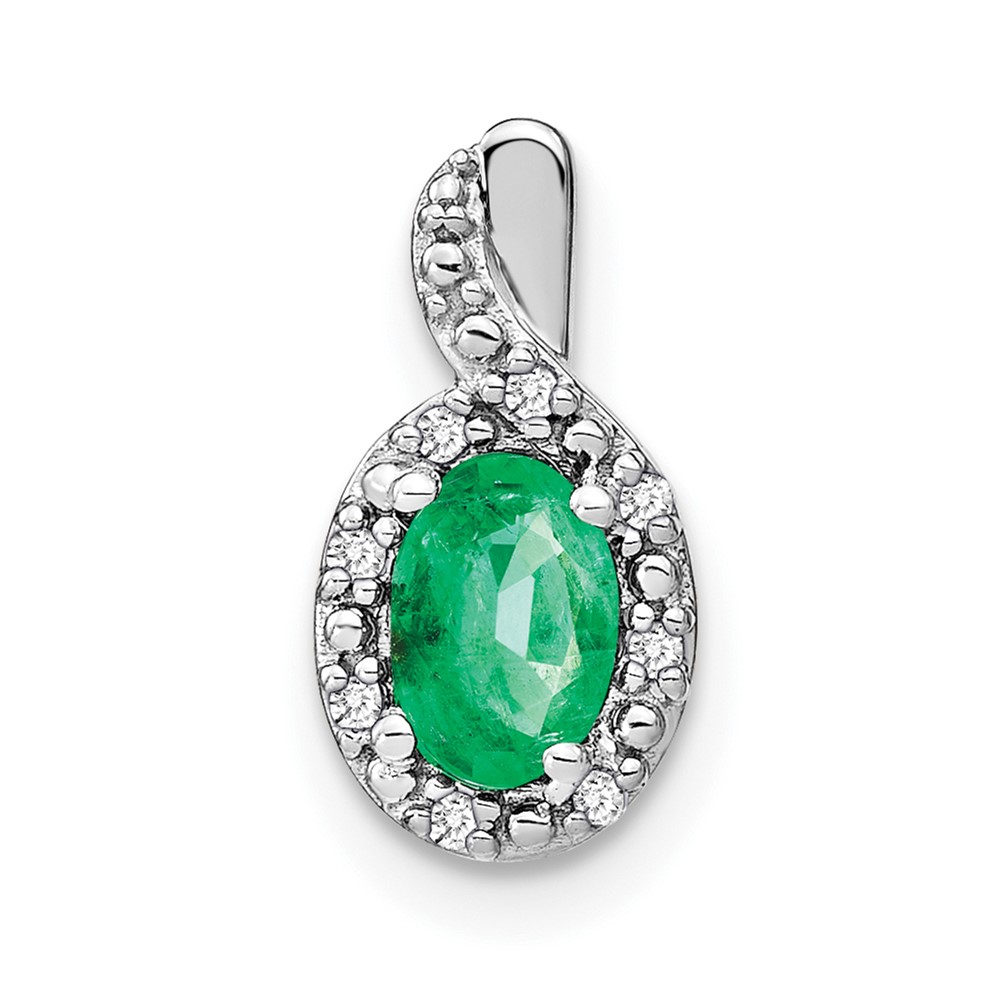 PM7188-EM-004-WA.jpg 14k White Gold 6x4mm Oval Emerald and Diamond Halo Pendant - Image 1