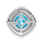 14k White Gold 6.5mm Cushion Blue Topaz Beaded Edge Chain Slide - Image 4