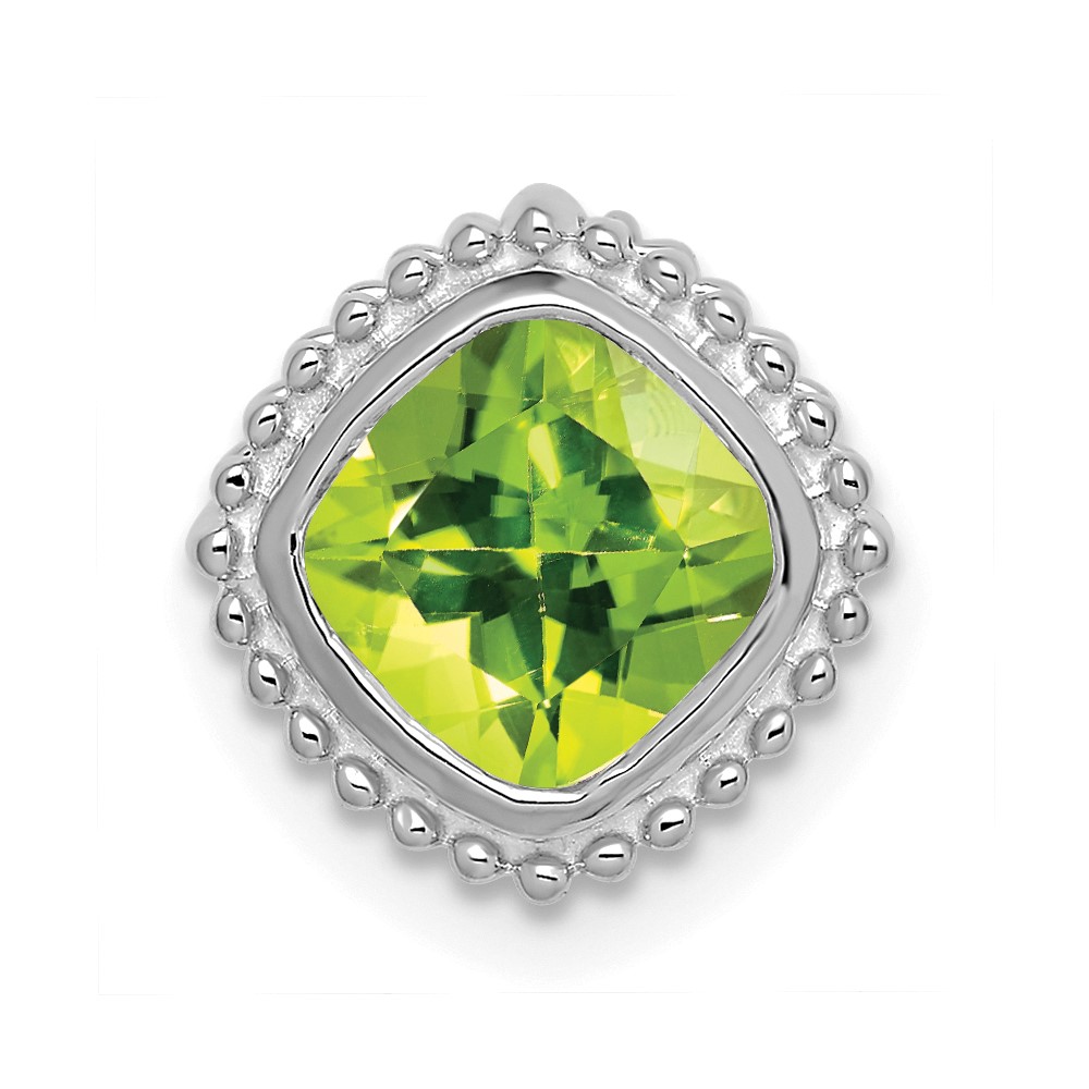 PM7201-PE-W.jpg 14k White Gold 6.5mm Cushion Peridot Beaded Edge Chain Slide - Image 1