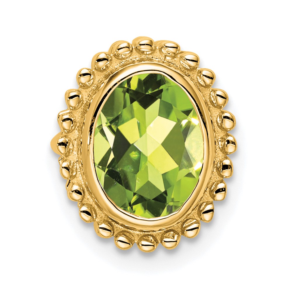 PM7202-PE-Y.jpg 14k 8x6mm Oval Peridot Beaded Edge Chain Slide - Image 1