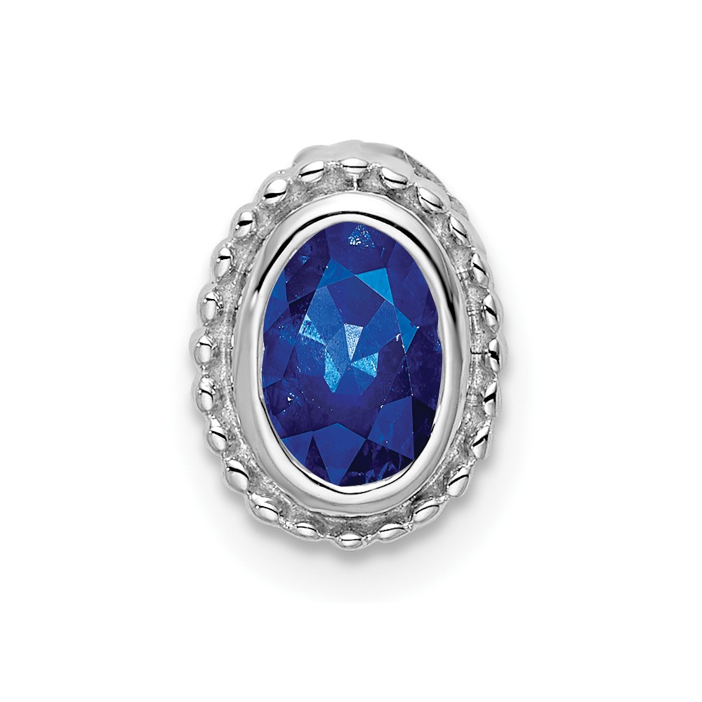 PM7202-SA-W.jpg 14k White Gold Oval Sapphire Beaded Edge Chain Slide - Image 1