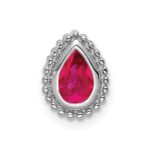 14k White Gold Pear Ruby Beaded Edge Chain Slide