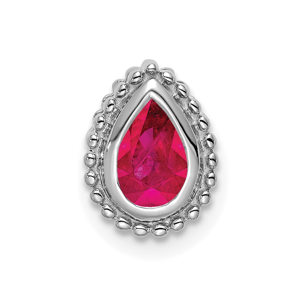 PM7203-RU-W.jpg 14k White Gold Pear Ruby Beaded Edge Chain Slide - Image 1