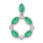 14k White Gold Marquise Emerald and Diamond Circle Chain Slide