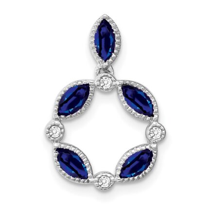 14k White Gold Marquise Sapphire and Diamond Circle Chain Slide