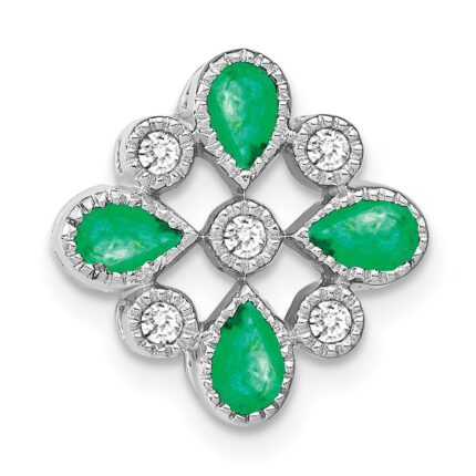 14k White Gold Pear Emerald and Diamond Chain Slide