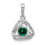 14k White Gold 4mm Round May/Lab Created Emerald Triangle Pendant