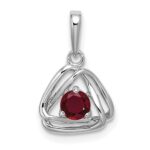 14k White Gold 4mm Round July/Lab Created Ruby Triangle Pendant