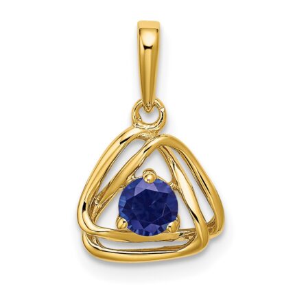 14k 4mm Round September/Lab Created Sapphire Triangle Pendant