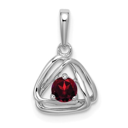 14k White Gold 4mm Round January/Garnet Triangle Pendant