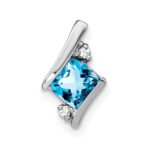 10k White Gold Cushion Blue Topaz and Diamond Chain Slide
