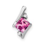 14k White Gold 7mm Cushion October/Lab Created Pink Sapphire and Diamond Chain Slide
