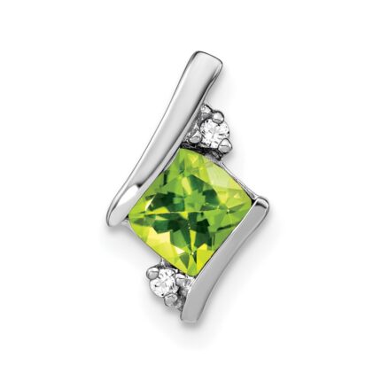14k White Gold 7mm Cushion August/Peridot and Diamond Chain Slide