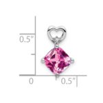 14k White Gold 7mm Cushion October/Lab Created Pink Sapphire and Diamond Heart Chain Slide - Image 2