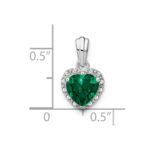 Sterling Silver Rhodium-plated Created Emerald and Diamond Pendant - Image 3