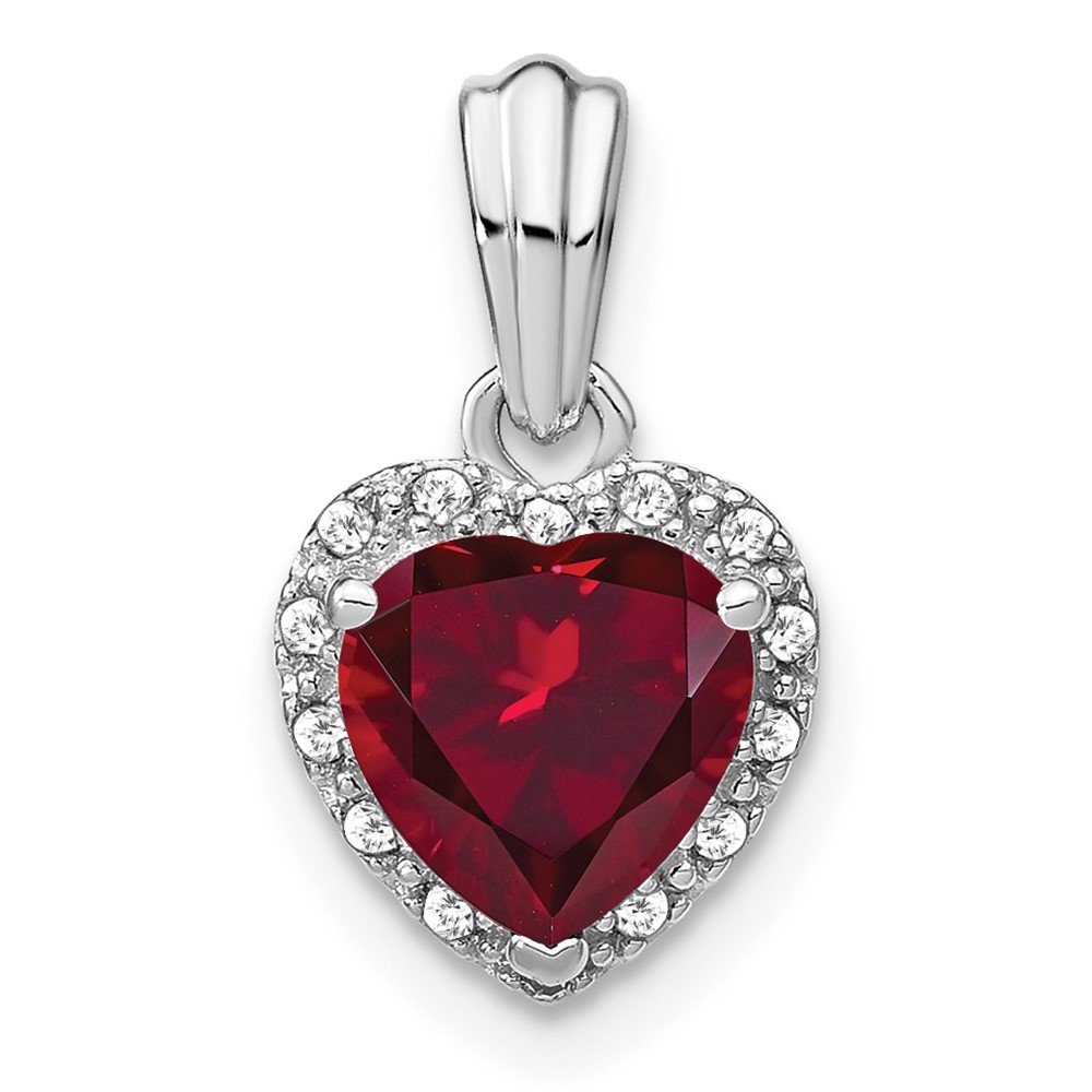 PM7400-CRU-007-WAA.jpg 14k White Gold 1/15 carat Lab Grown Diamond VS/SI+ G+ and Lab Created Ruby Heart Pendant - Image 1