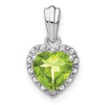 Sterling Silver Rhodium-plated Peridot and Diamond Pendant
