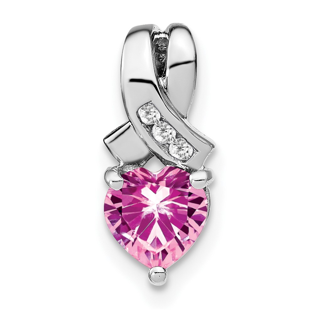 PM7401-CPS-003-SSA.jpg Sterling Silver Rhod-plated Created Pink Sapphire/Diamond Pendant - Image 1