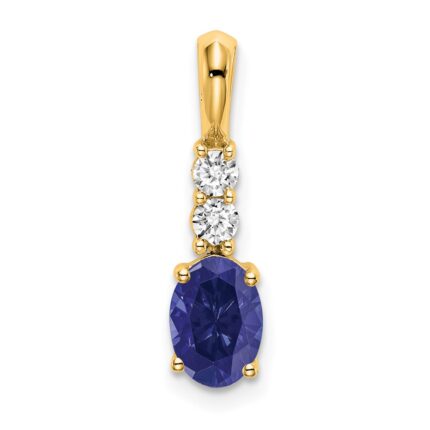 14K 7x5 Oval September/Lab Created Sapphire and Diamond Pendant