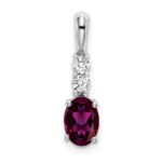 14k White Gold 7x5 Oval June/Rhodolite Garnet and Diamond Pendant