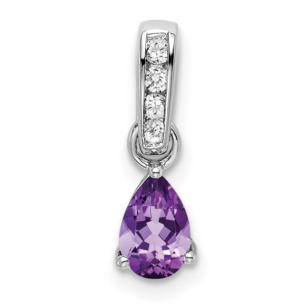 PM7409-AM-005-WA.jpg 14k White Gold 6x4 Pear February/Amethyst and Diamond Pendant - Image 1