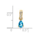 10k Yellow Gold Pear Blue Topaz and Diamond Pendant - Image 2