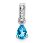 14k White Gold 6x4 Pear December/Blue Topaz and Diamond Pendant