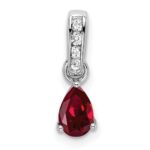14k White Gold 6x4 Pear July/Lab Created Ruby and Diamond Pendant