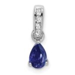 14k White Gold 6x4 Pear September/Lab Created Sapphire and Diamond Pendant