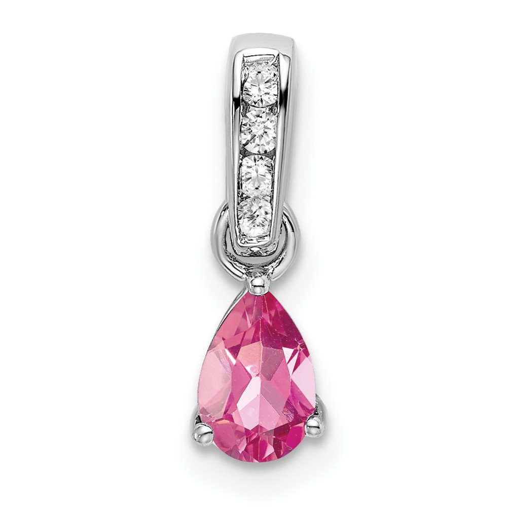 PM7409-PT-005-1WA.jpg 10k White Gold Pear Pink Tourmaline and Diamond Pendant - Image 1