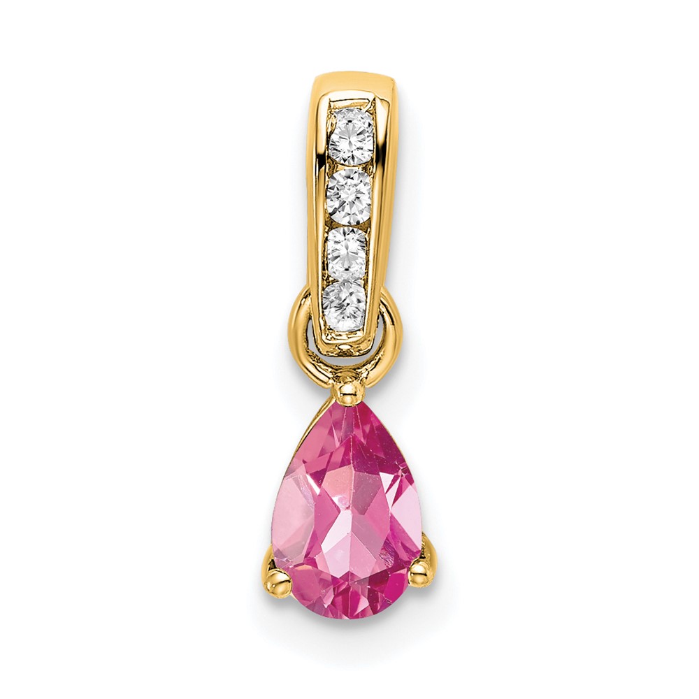 PM7409-PT-005-YA.jpg 14K 6x4 Pear October/Pink Tourmaline and Diamond Pendant - Image 1