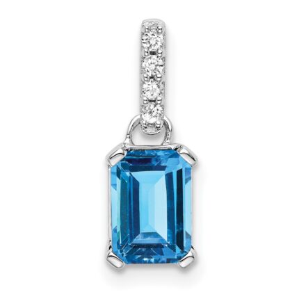 14k White Gold 7x5 Emerald-cut December/Blue Topaz and Diamond Pendant
