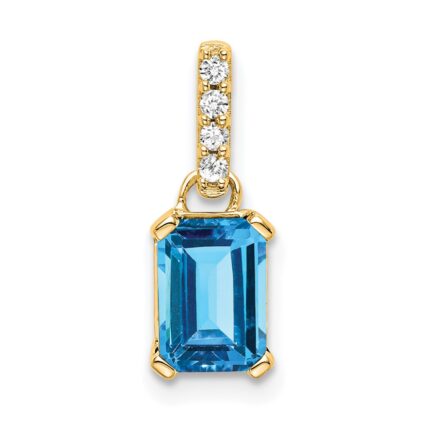 14k 7x5 Emerald-cut December/Blue Topaz and Diamond Pendant