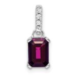 14k White Gold 7x5 Emerald-cut June/Rhodolite Garnet and Diamond Pendant