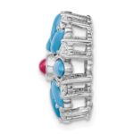 14k White Gold Turquoise/Lab Created Ruby/White Topaz Floral Chain Slide - Image 2