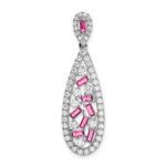 Pure Serenity 14k White Gold 7/8 carat Lab Grown Diamond VS/SI+ G+ and Lab Created Pink Sapphire Teardrop Dangle Pendant