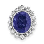 14k White Gold 1/2 carat Lab Grown Diamond VS/SI and Oval Lab Created Blue Sapphire Halo Chain Slide Pendant