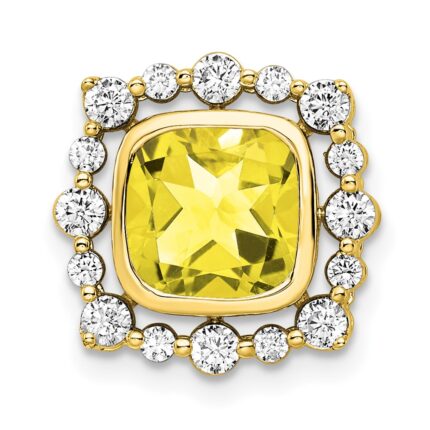 14k 1/2 carat Lab Grown Diamond VS/SI+ G+ and Lab Created Yellow Sapphire Square Chain Slide Pendant