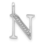 14K White Gold Diamond Letter N Initial Pendant