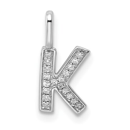 14K White Gold Diamond Letter K Initial Pendant