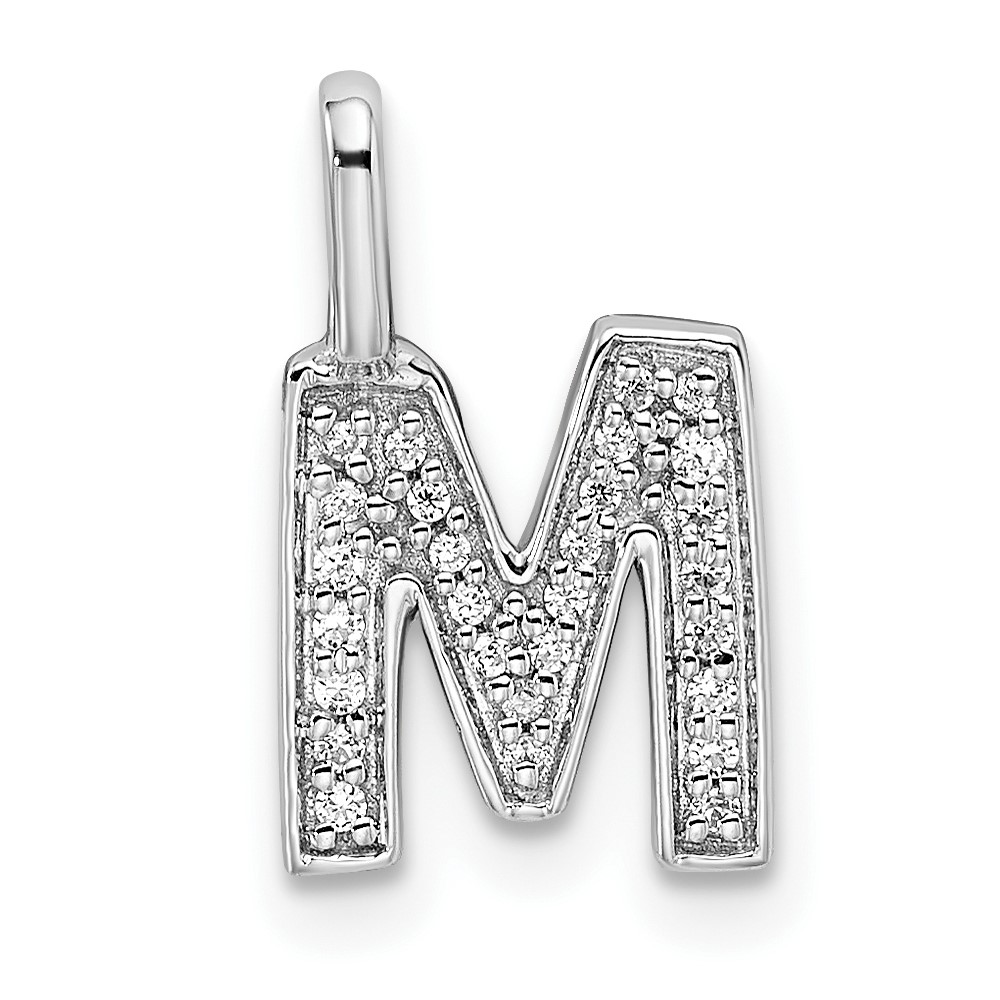 PM8367M-009-WA.jpg 14K White Gold Diamond Letter M Initial Pendant - Image 1
