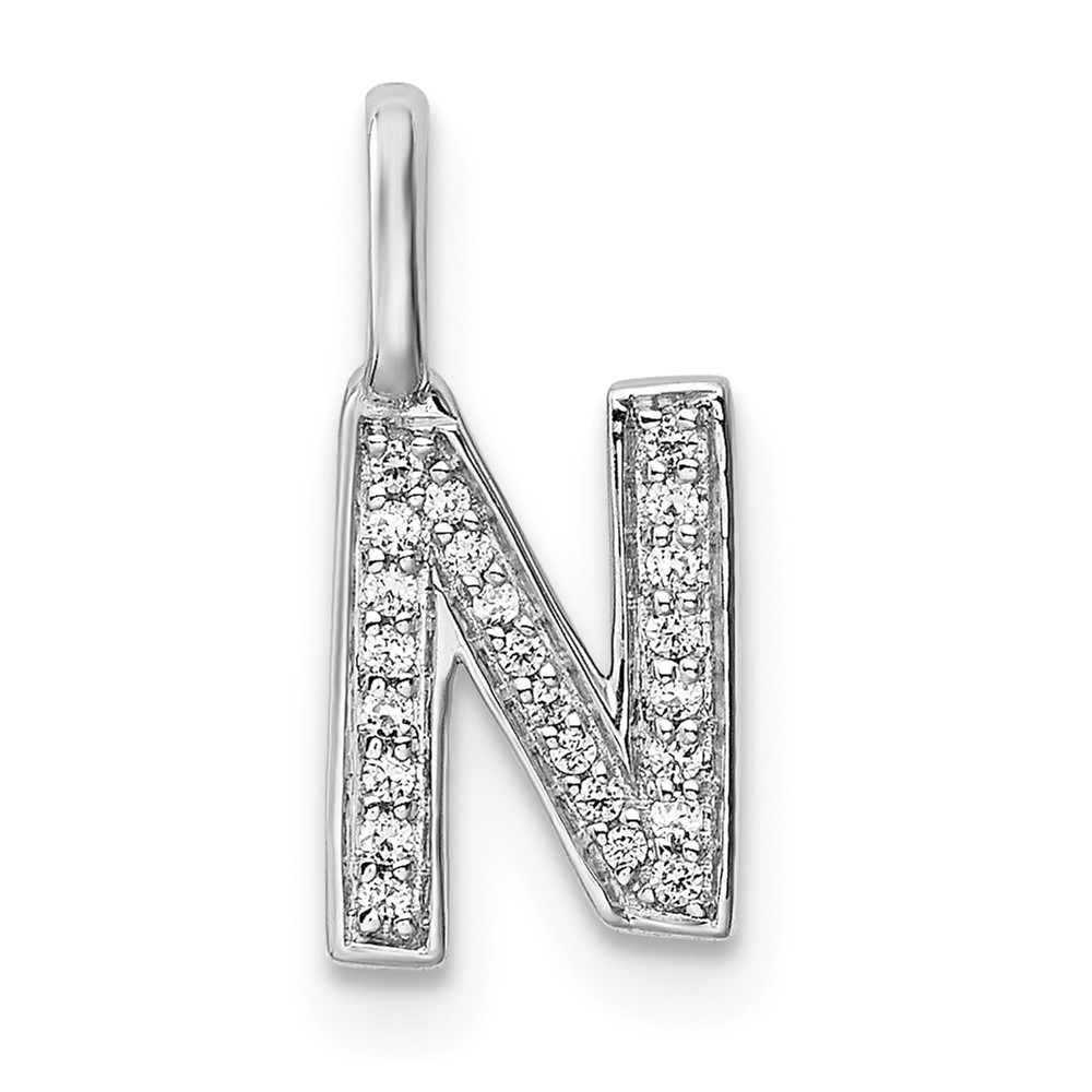 PM8367N-008-WA.jpg 14K White Gold Diamond Letter N Initial Pendant - Image 1