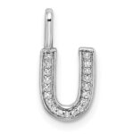 14K White Gold Diamond Letter U Initial Pendant