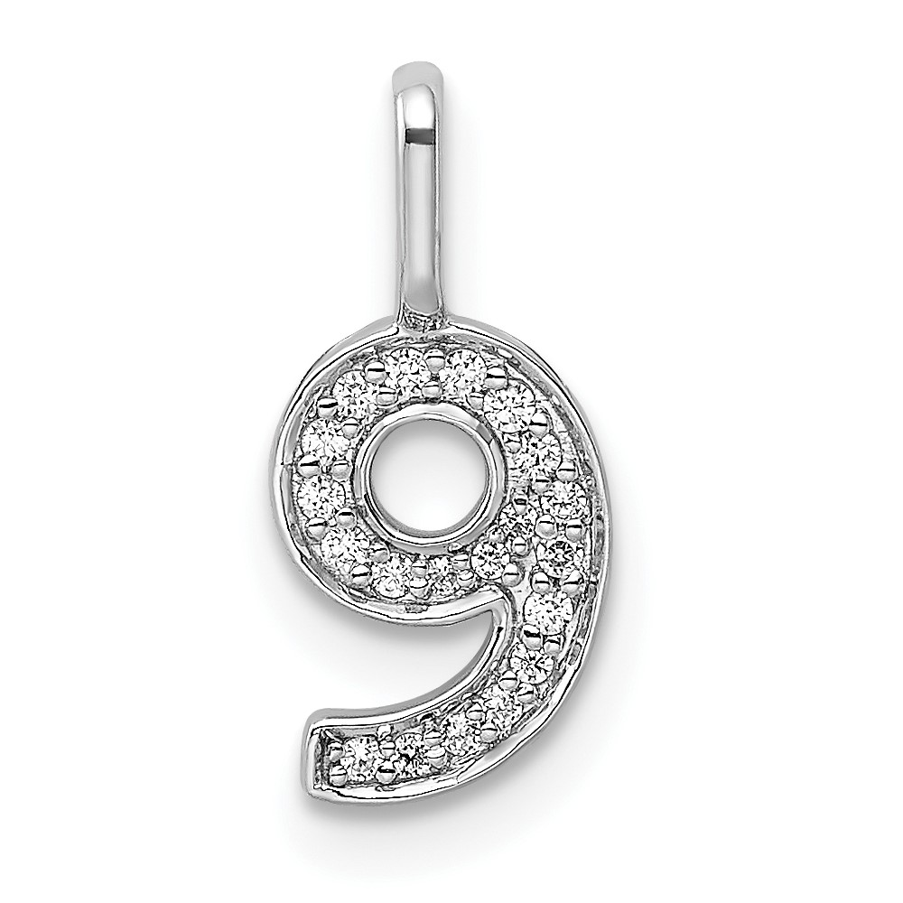 PM8370-9-009-WA.jpg 14k White Gold Diamond Number 9 Pendant - Image 1