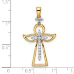 14k Two-tone Polished 1/5 carat Diamond Angel Cross Pendant - Image 3