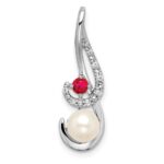 14k White Gold 6-7mm Round White Freshwater Cultured Pearl/Ruby/Diamond Slide Fits up to 4mm Fancy Omega Only