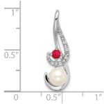 14k White Gold 6-7mm Round White Freshwater Cultured Pearl/Ruby/Diamond Slide Fits up to 4mm Fancy Omega Only - Image 3