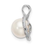 14k White Gold 7-8mm Round White Freshwater Cultured Pearl and Diamond Chain Slide - Image 2