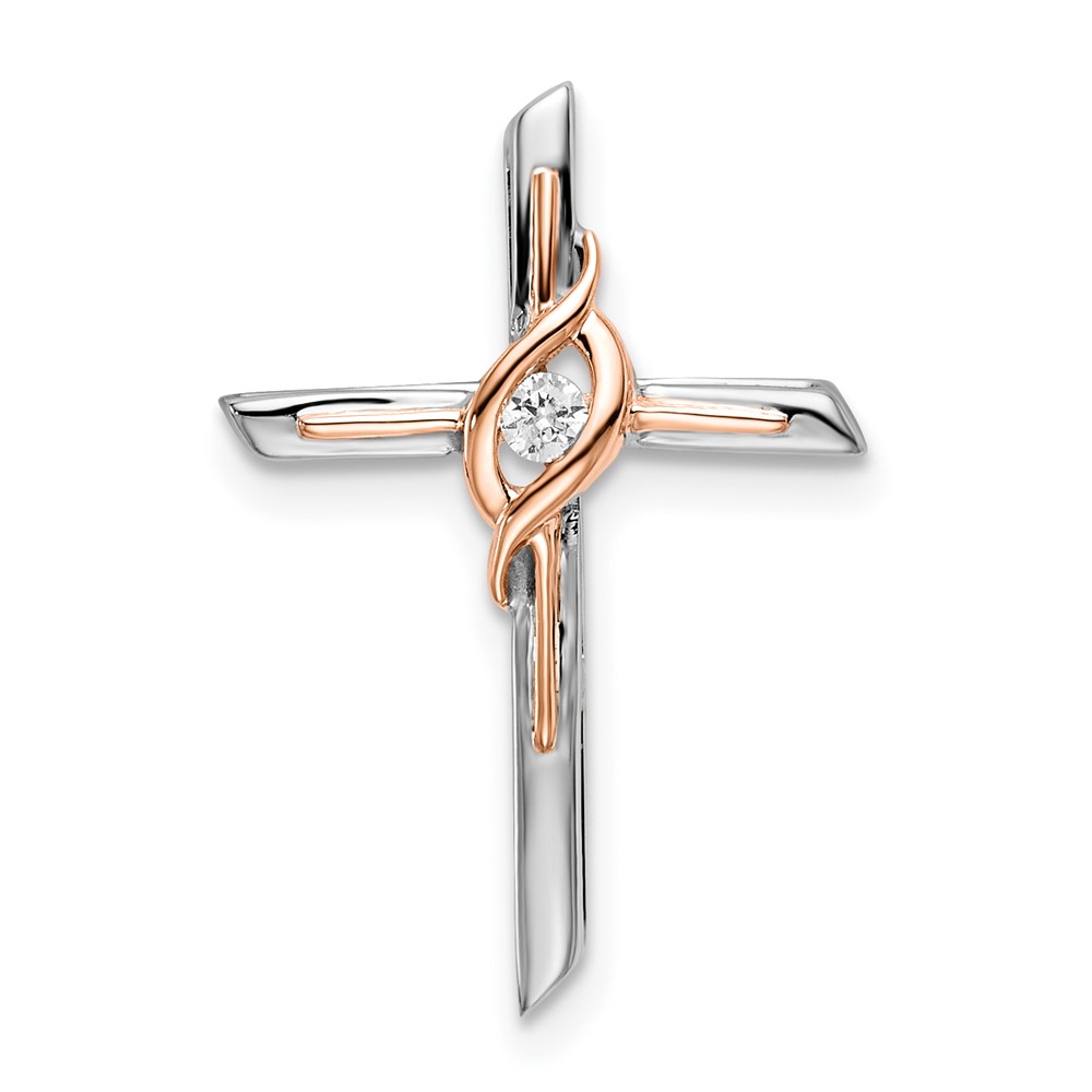 PM8482-003-1WRA.jpg 10K Two-tone White & Rose Diamond Cross Chain Slide - Image 1