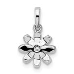 14k White Gold Polished 1/6 carat Diamond Flower Pendant - Image 4